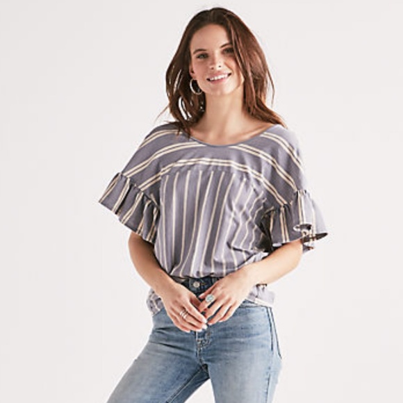 Lucky Brand Tops - NWT Lucky Brand Grey/White Ruffle Stripe Top